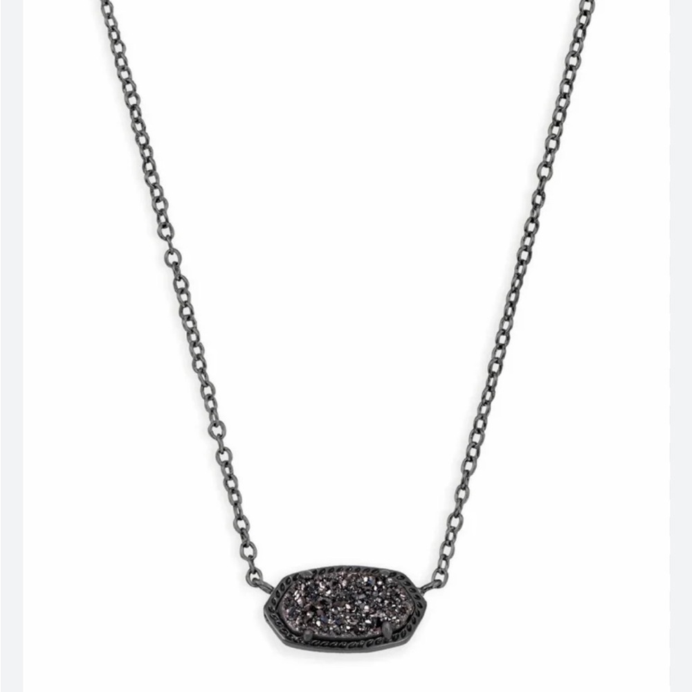 Kendra Scott Elisa Gunmetal Black Drusy Pendant Necklace